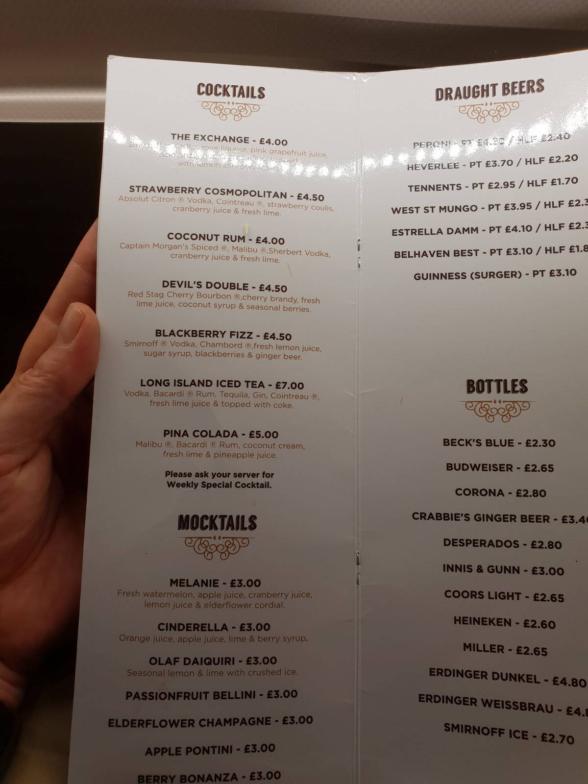 Menu at The Exchange pub & bar, Greenock