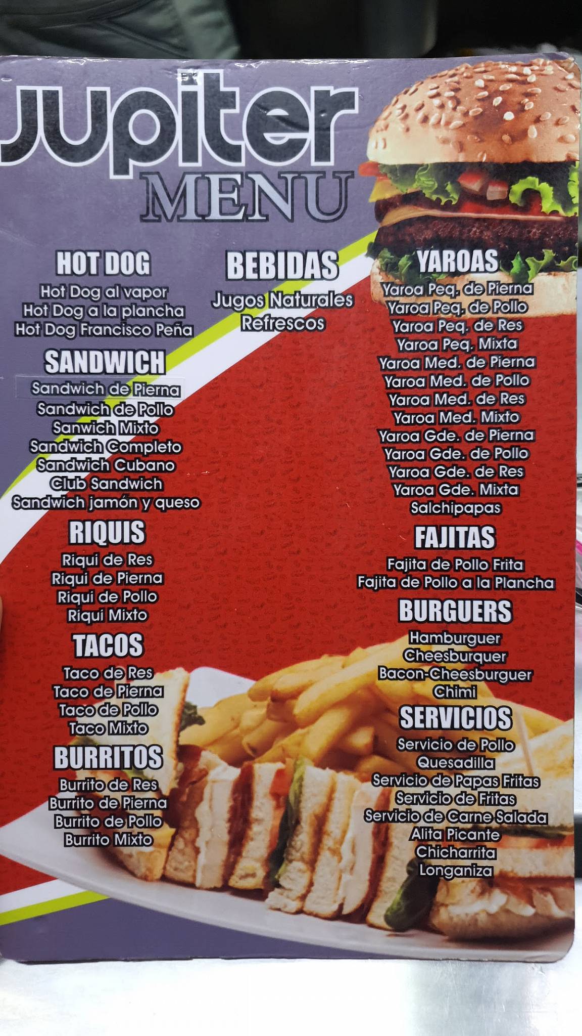 Carta del restaurante Jupiter Hot Dog, Santiago De Los Caballeros