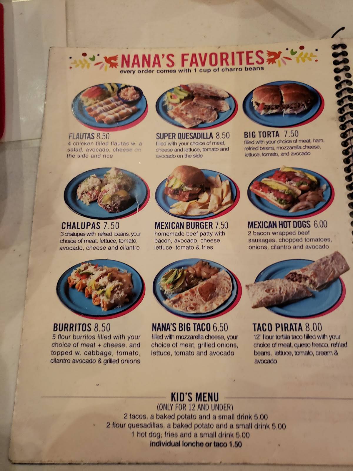 Menu at Nana's Taqueria restaurant, Weslaco, S International Blvd