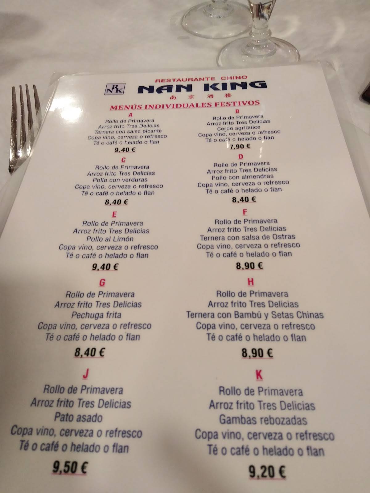 Carta de Restaurante Chino Nan King, San Vicente del Raspeig, Carretera ...