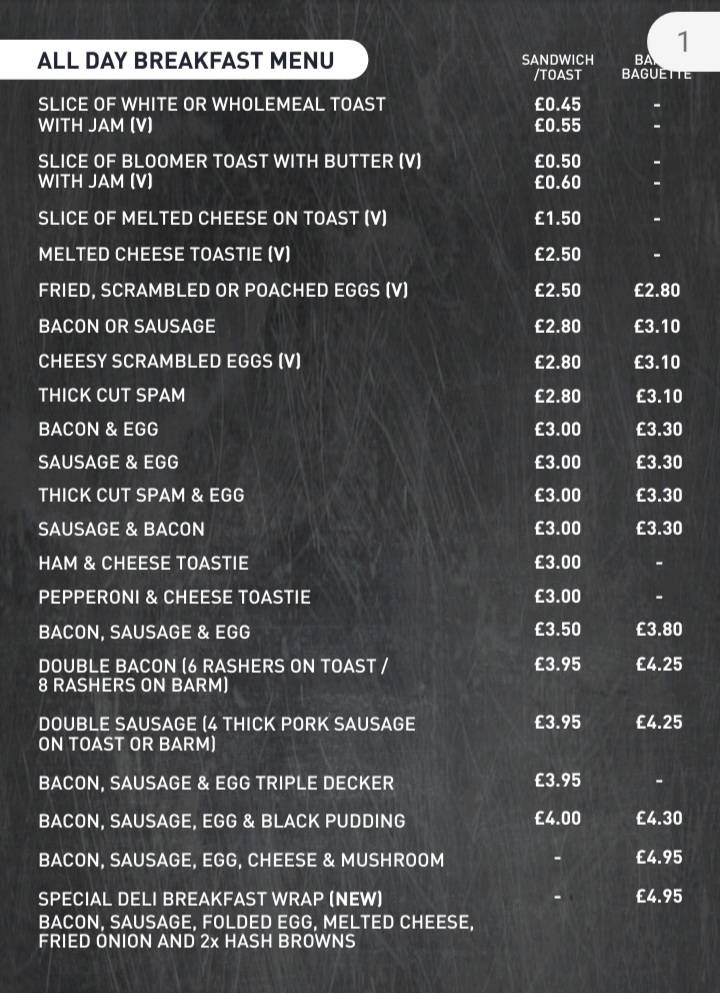 Menu at Cinnamon Coffee & Deli Bar, Widnes