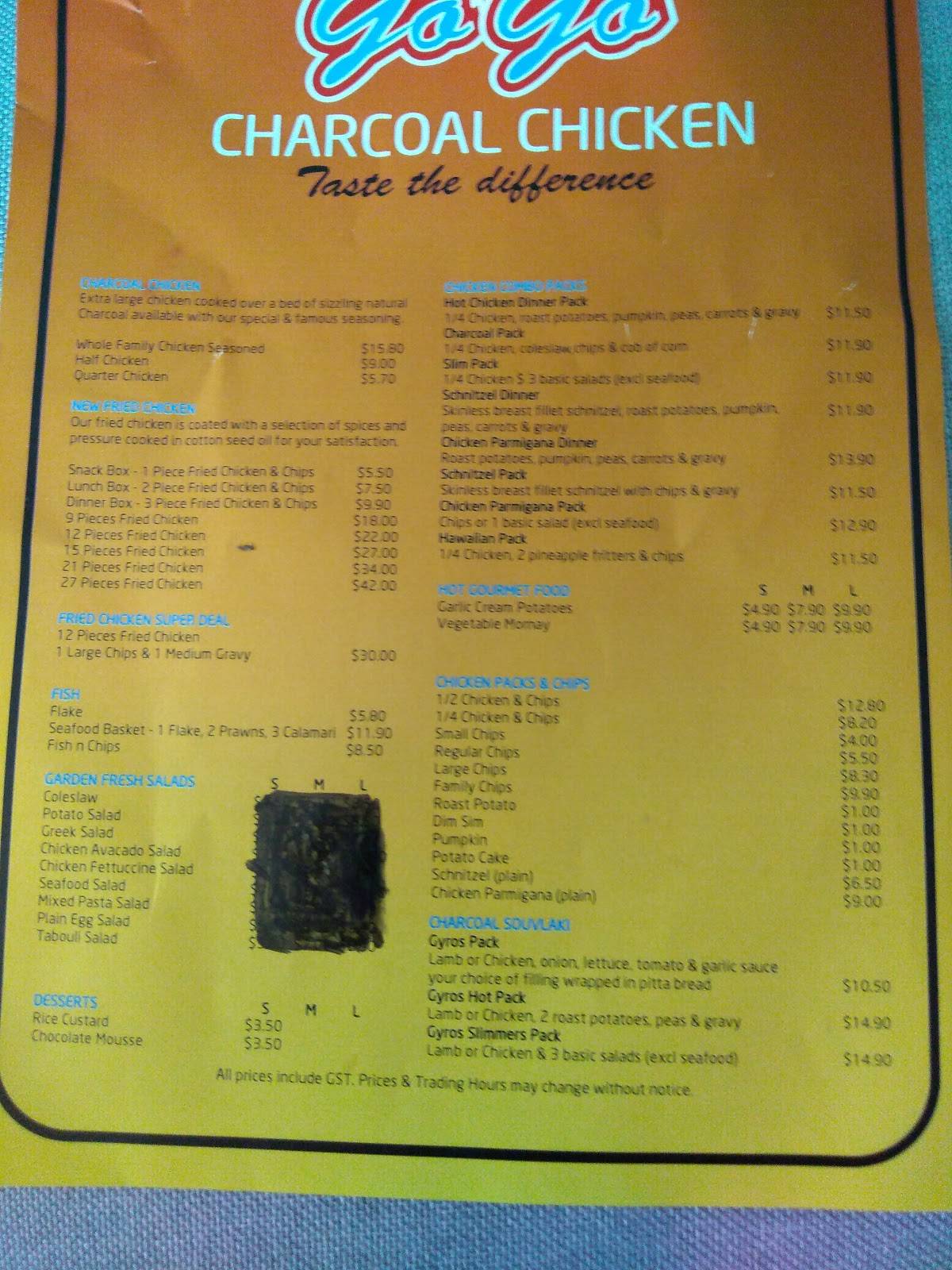 Go Chicken Menu Menu at Go Go Charcoal Chicken fast food, Frankston South
