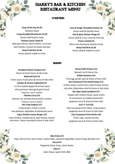 Menu at Harry’s Bar & Kitchen, Banbridge