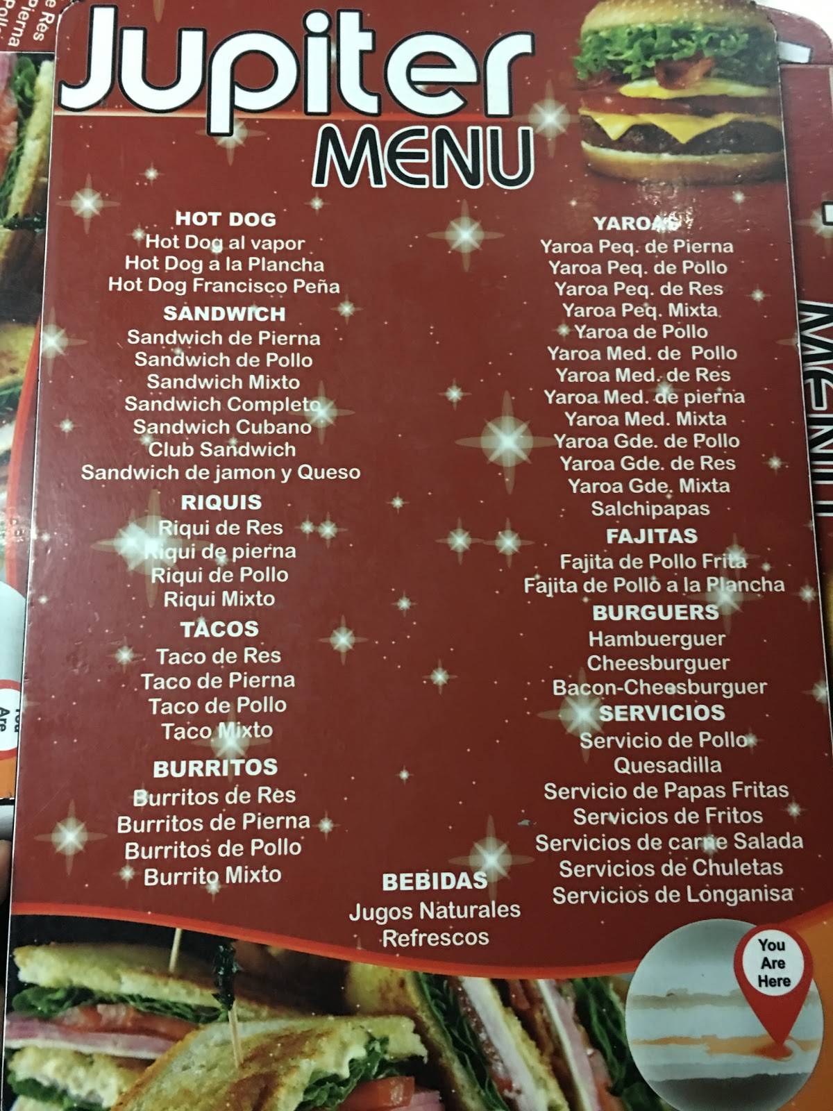 Carta del restaurante Jupiter Hot Dog, Santiago De Los Caballeros