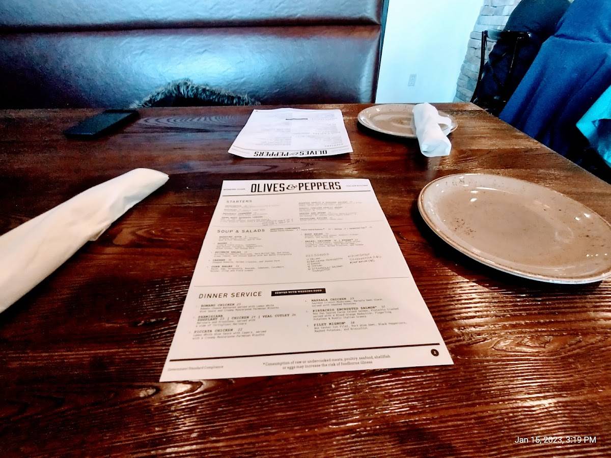 Menu at Olives & Peppers restaurant, Trafford, 833 Harrison City Rd