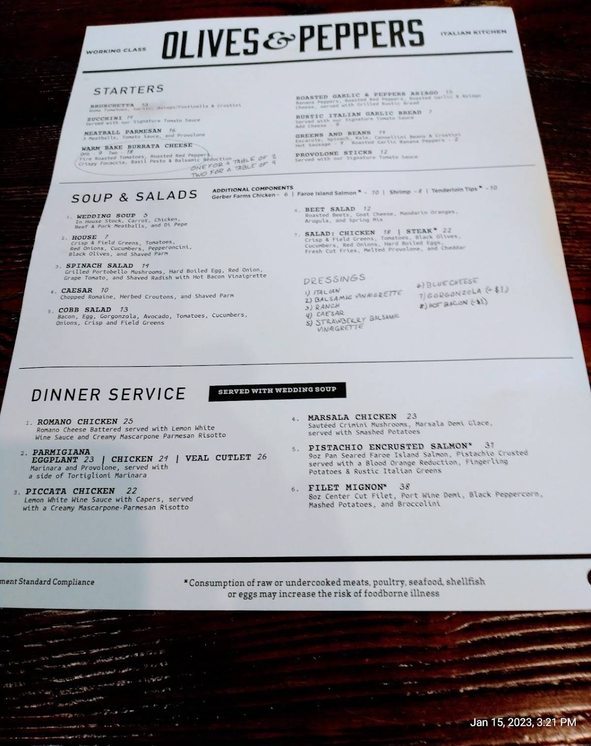 Menu at Olives & Peppers restaurant, Trafford, 833 Harrison City Rd