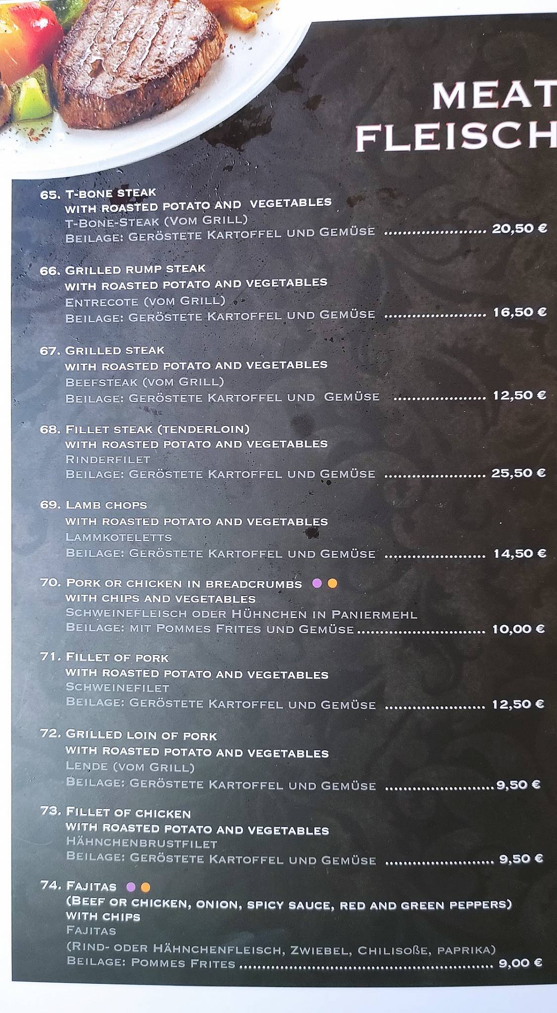 Menu at Steak House Pizzeria Venecia, Cales de Mallorca