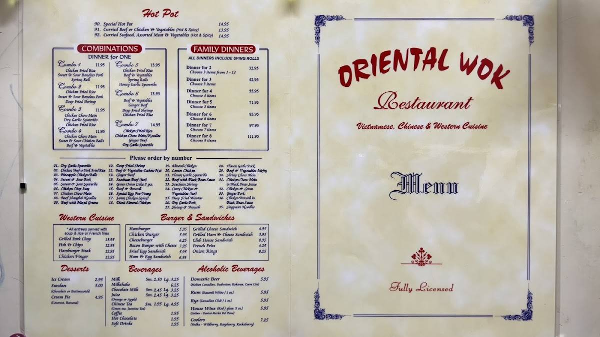 Menu at Oriental Wok Restaurant, Saint Paul