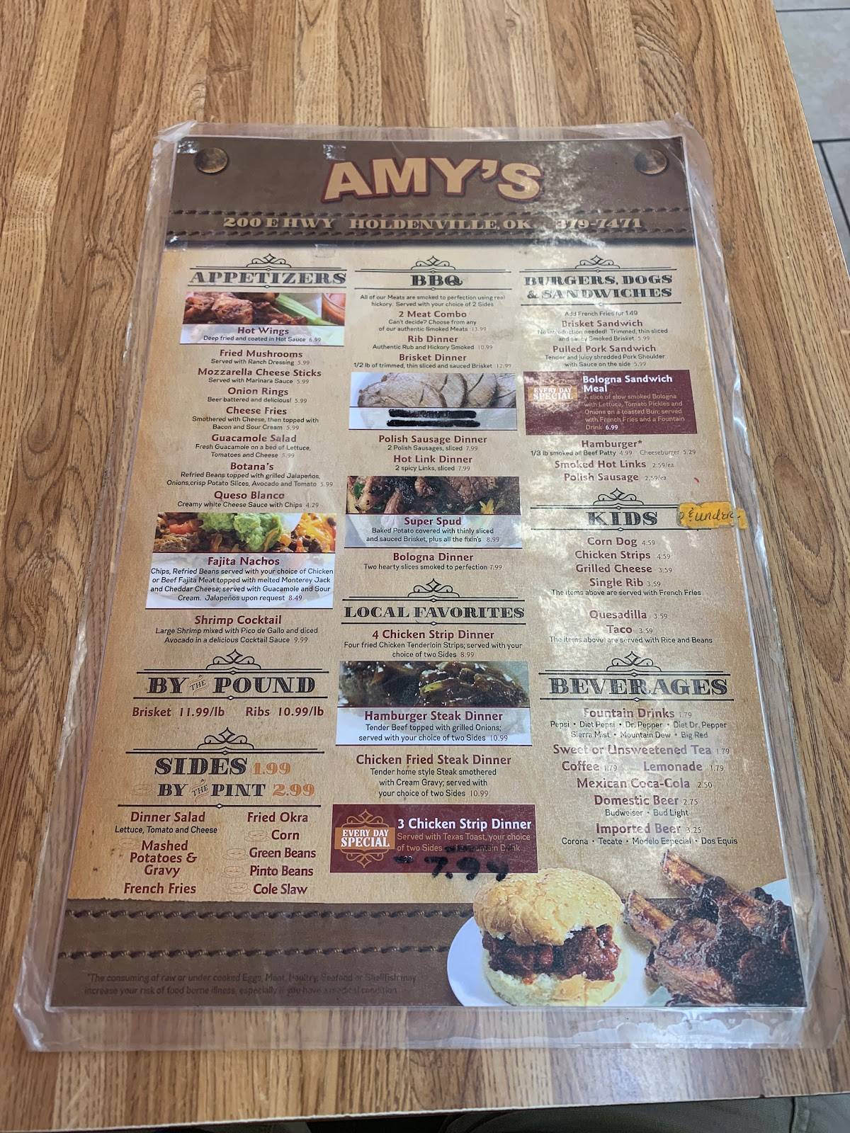 Menu at Amy's restaurant, Holdenville