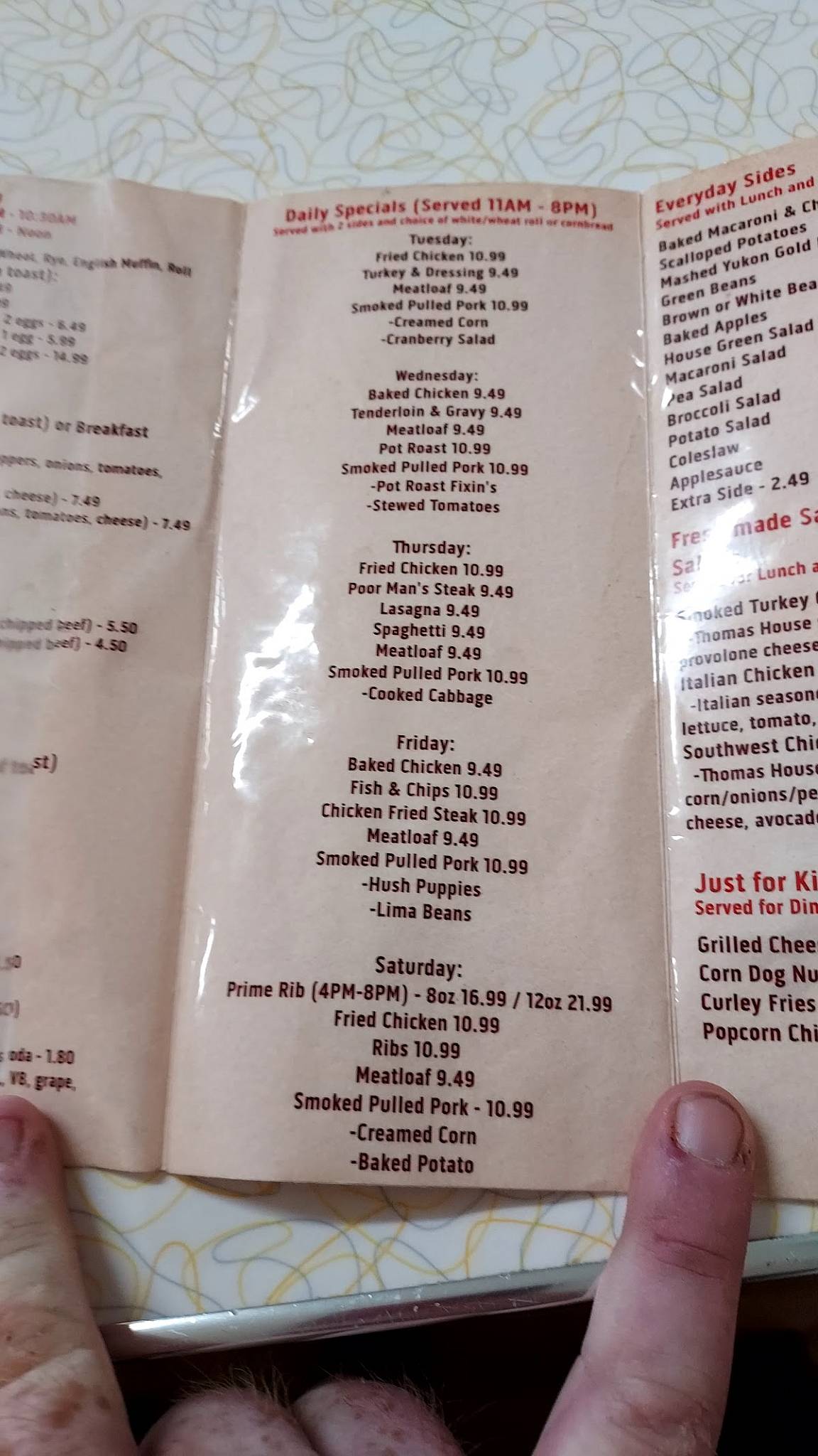 Menu at Thomas House Restaurant, Dayton