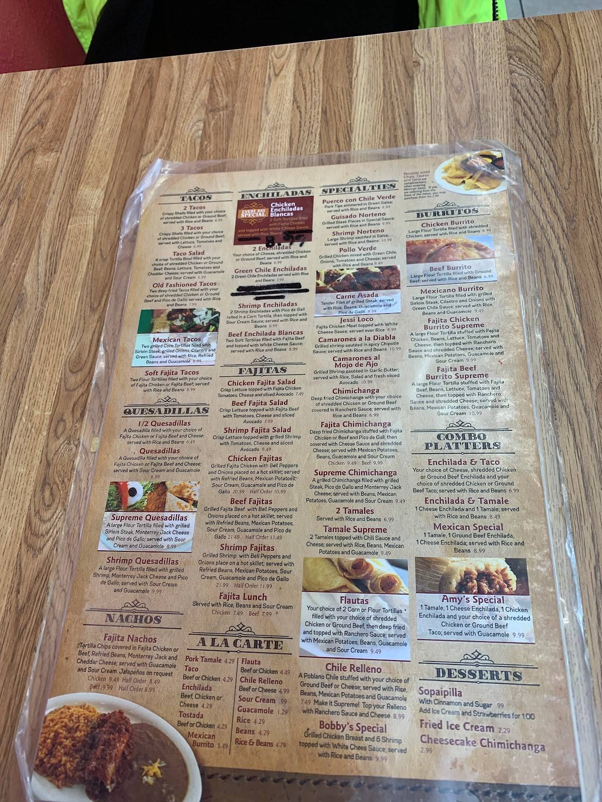 Menu at Amy's restaurant, Holdenville