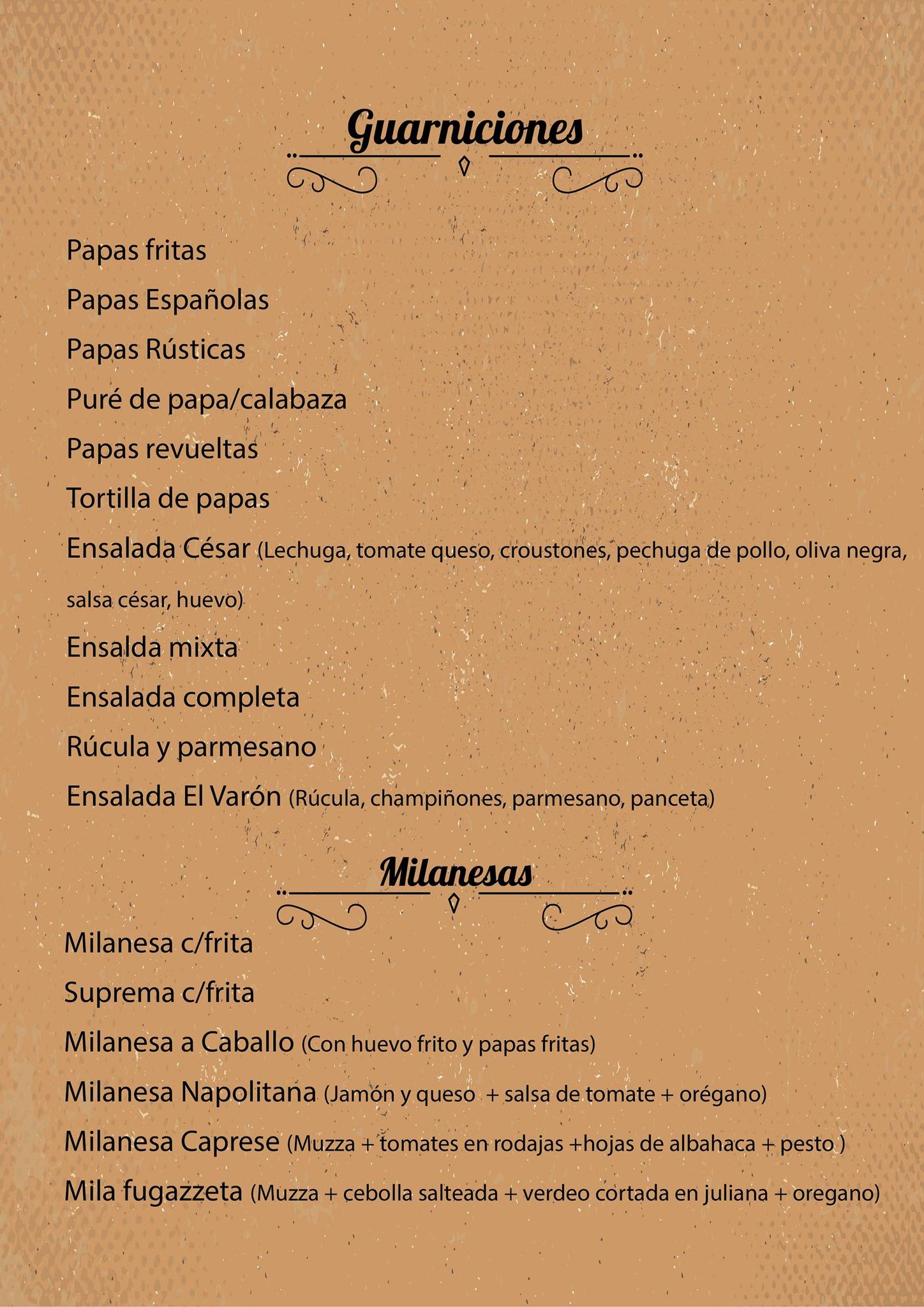 Carta de El Varón Restaurante, Mina Clavero