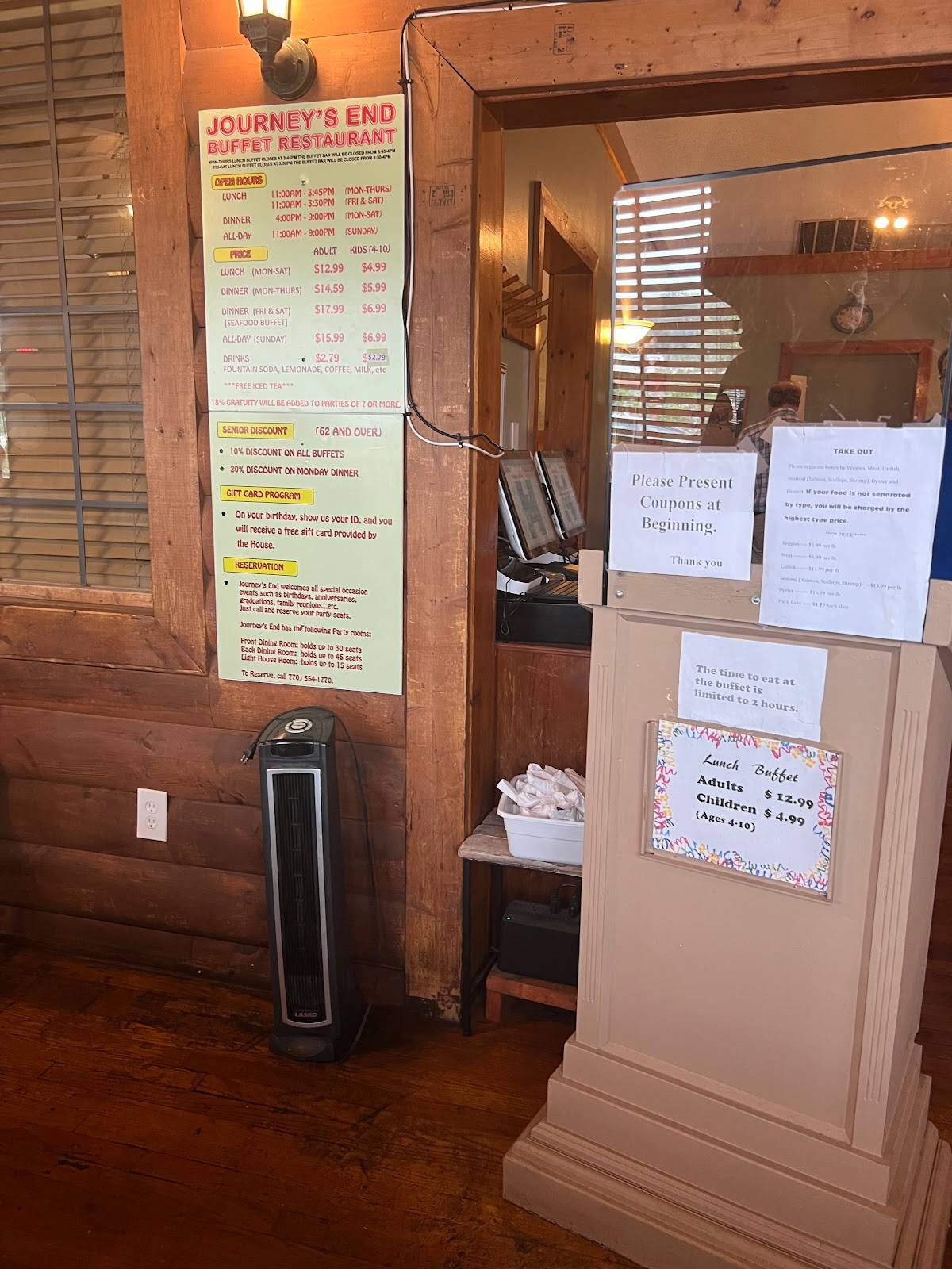 Menu at Journey's End Restaurant, Loganville