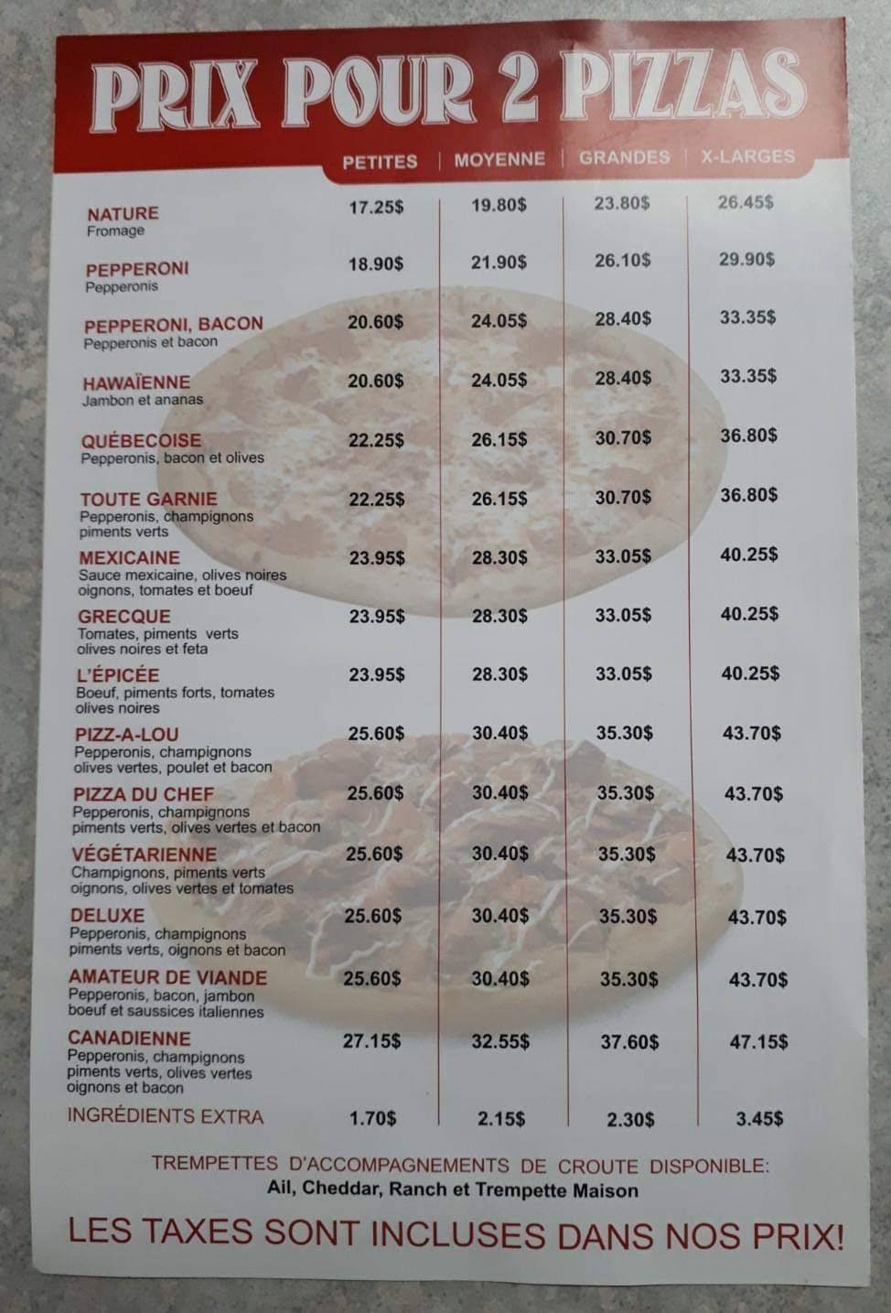 Menu au Pizza du Chef Sim restaurant, Thurso