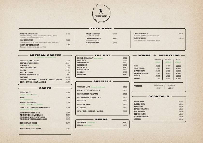 Menu at The Goat And Grass restaurant, Saffron Walden