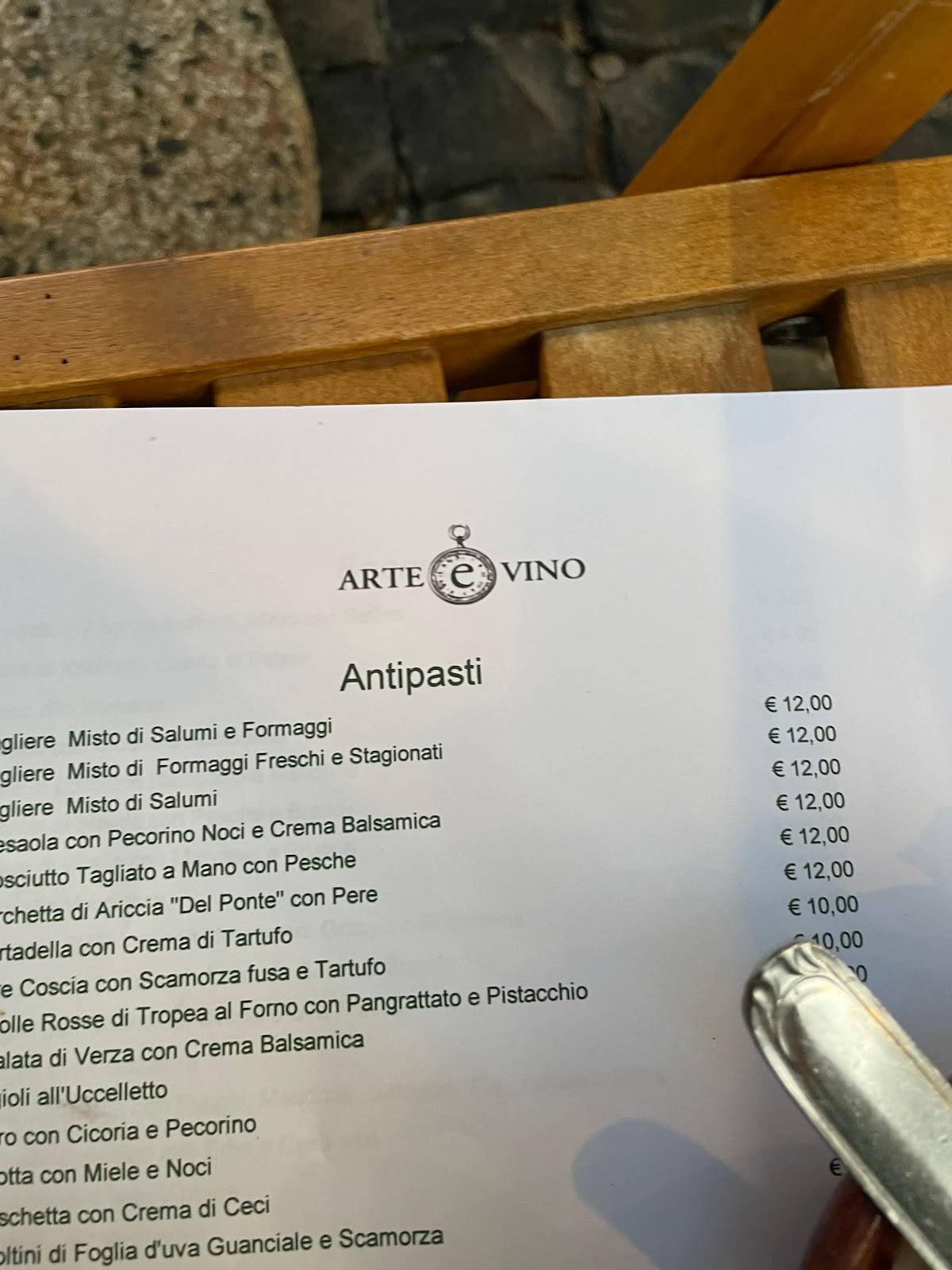 Menu da Arte e Vino ristorante, Castel Gandolfo