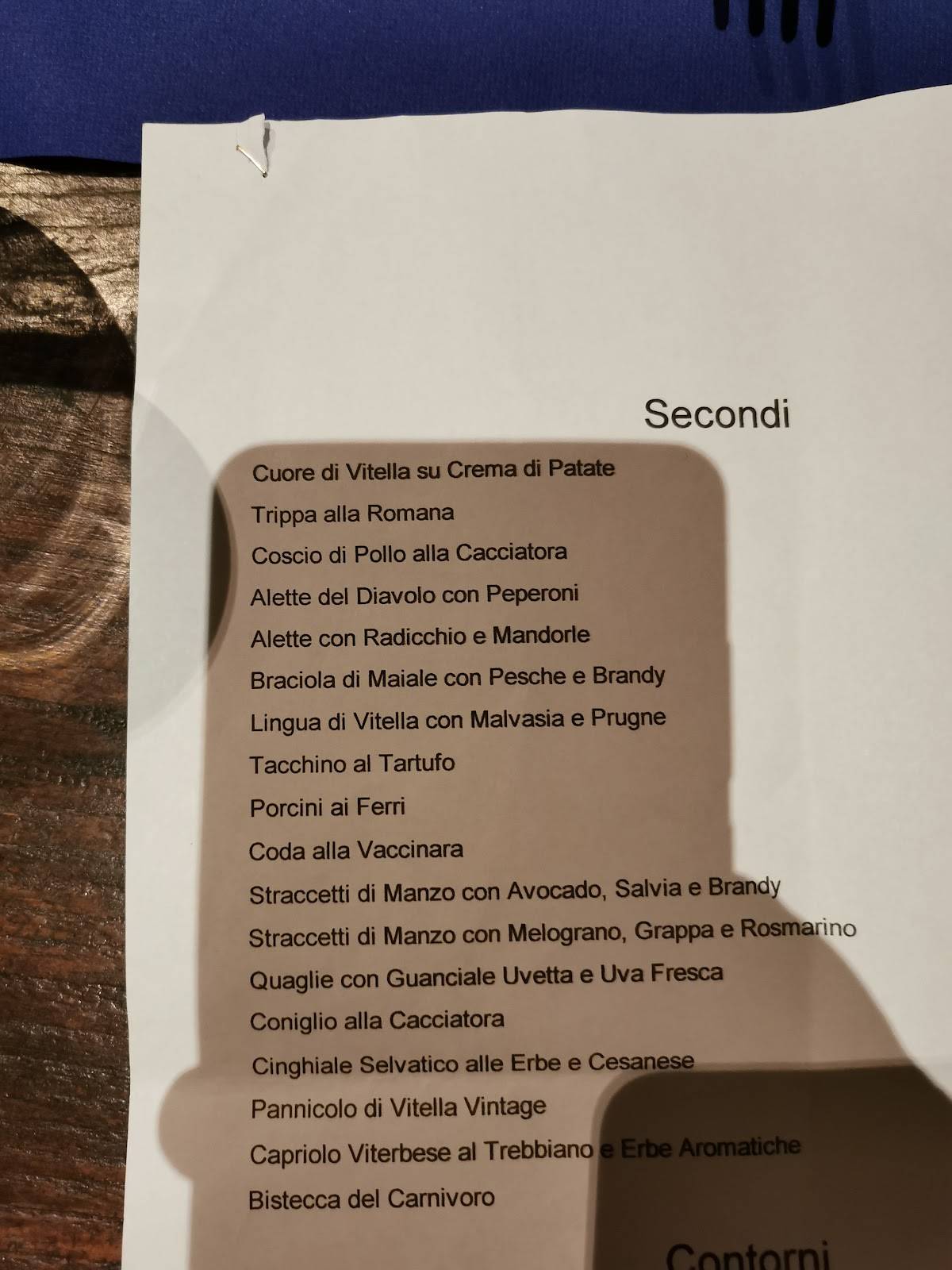 Menu da Arte e Vino ristorante, Castel Gandolfo