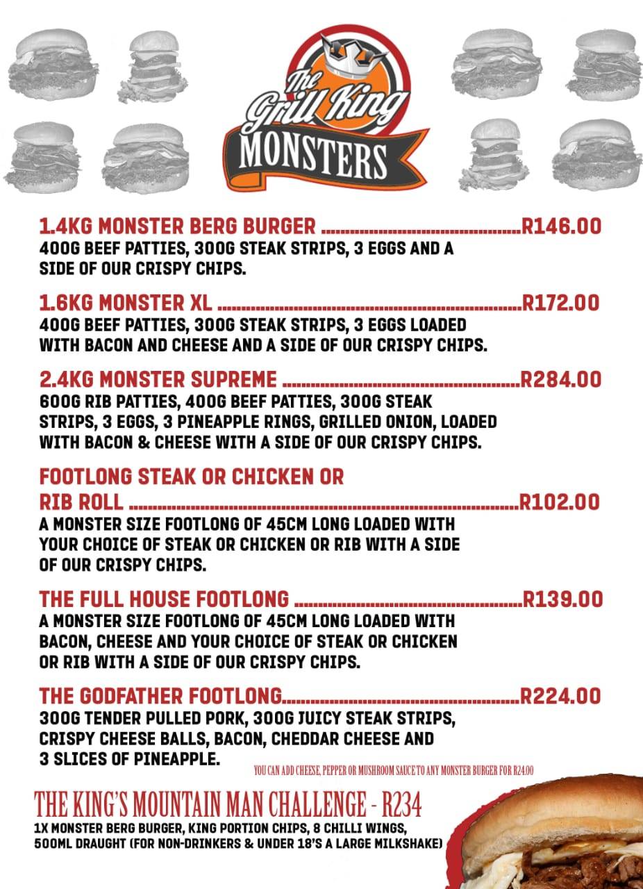Menu at Grill King Sunward Park restaurant, Boksburg