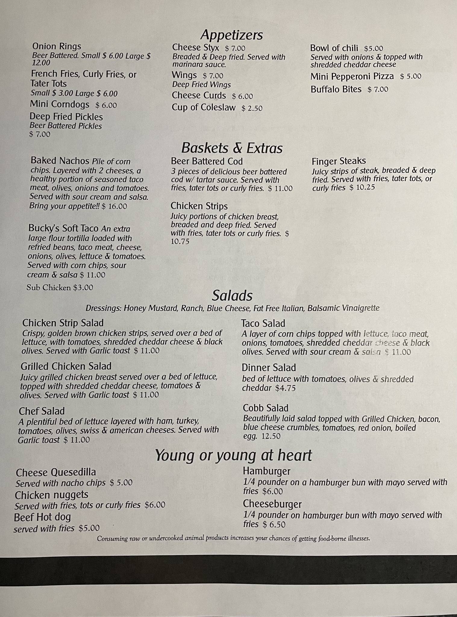 Menu at Bucknum's pub & bar, Heppner