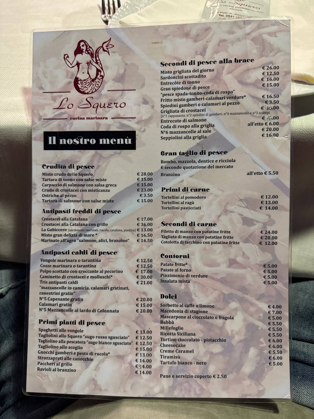 menù lo squero ristorante e osteria