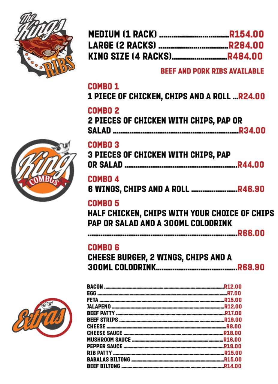 Menu at Grill King Sunward Park restaurant, Boksburg