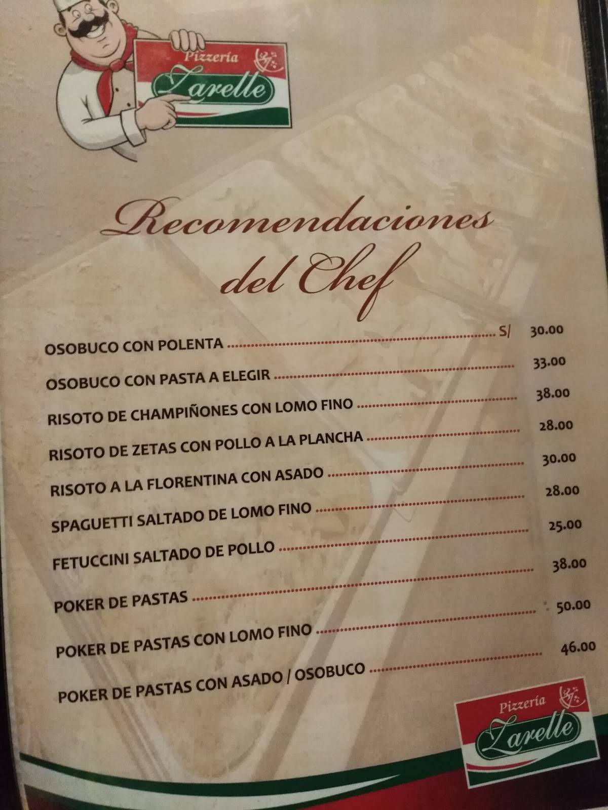 Carta de Pizzeria zarelle san miguel, San Miguel, Costado de tottus