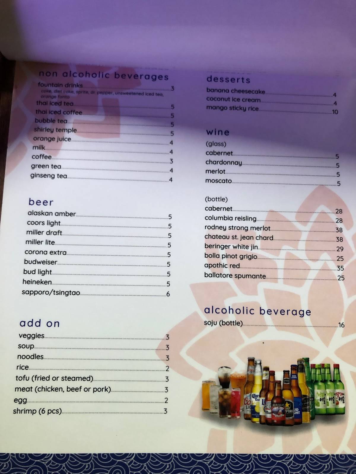 Menu at Noodles restaurant, Kodiak