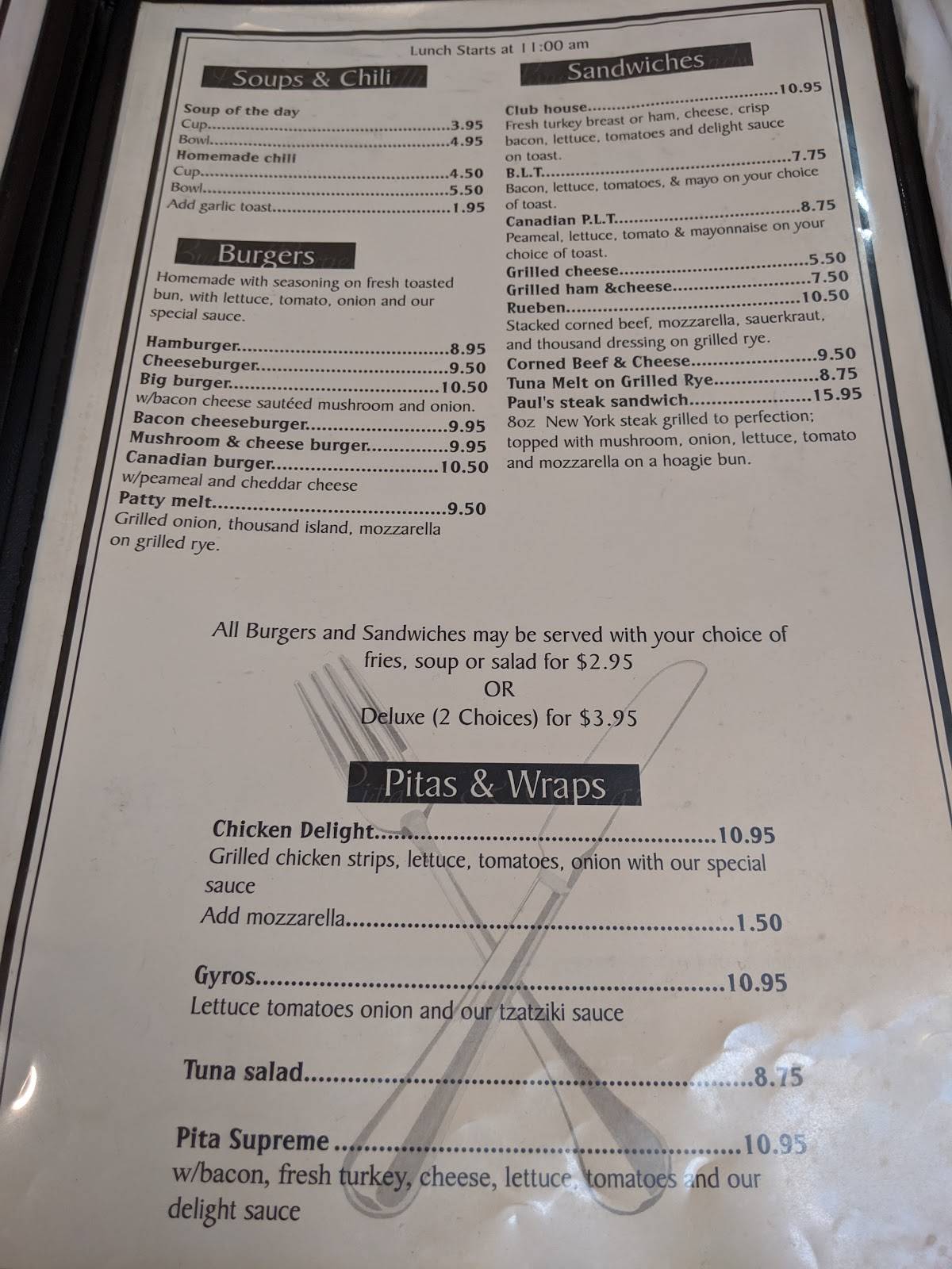 Menu at Paul's Kitchen restaurant, Windsor