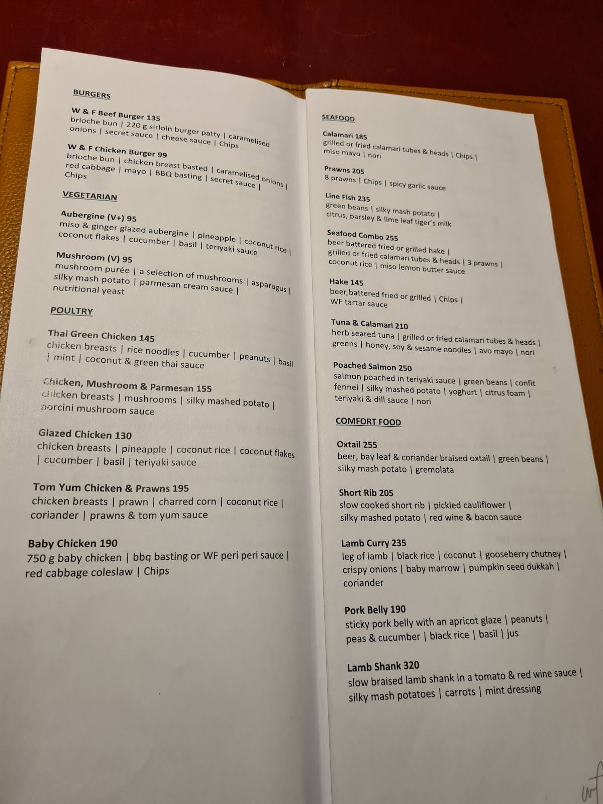 Menu at Wood & Fire restaurant, Pretoria, Veale St