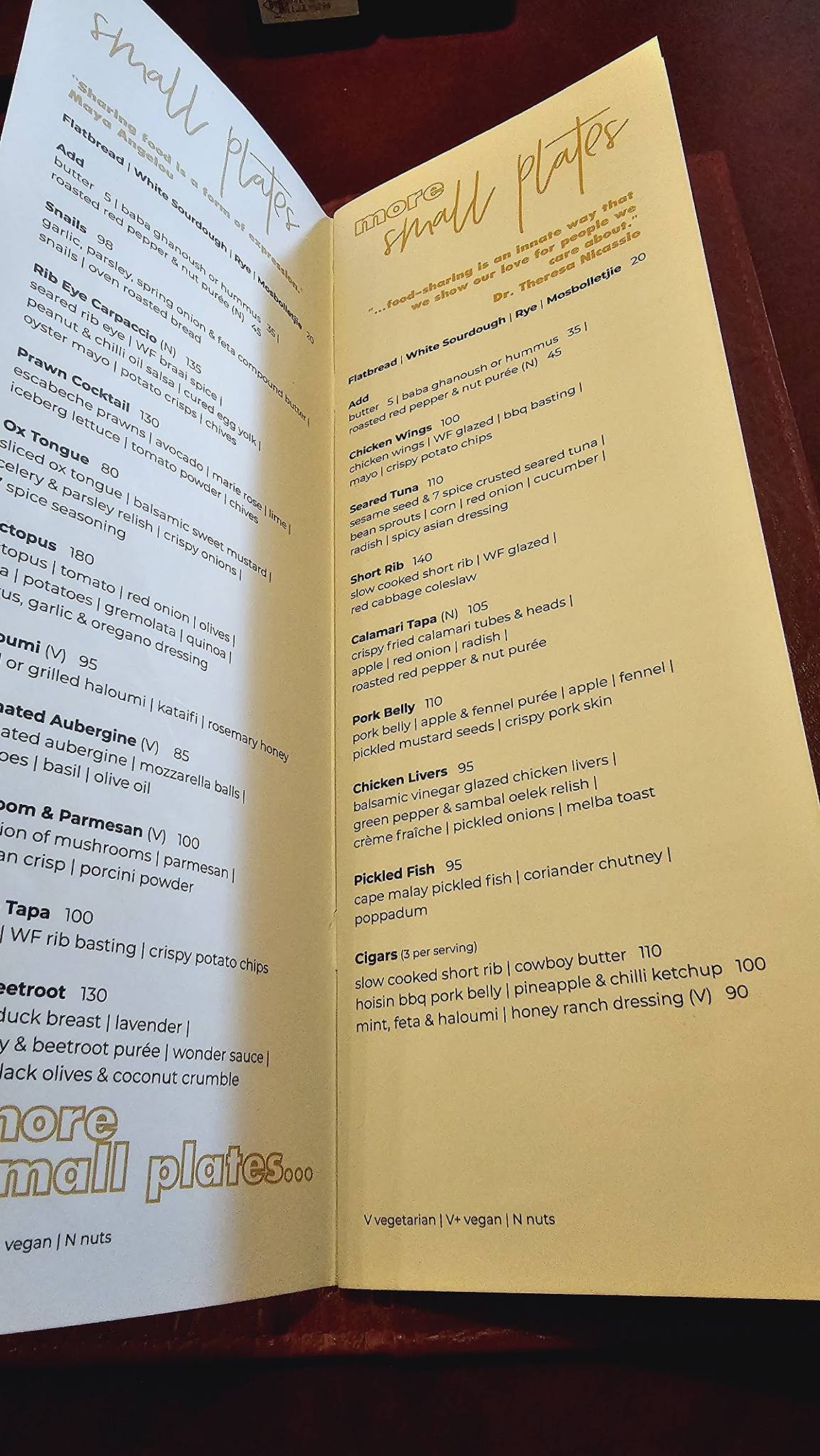 Menu at Wood & Fire restaurant, Pretoria, Veale St