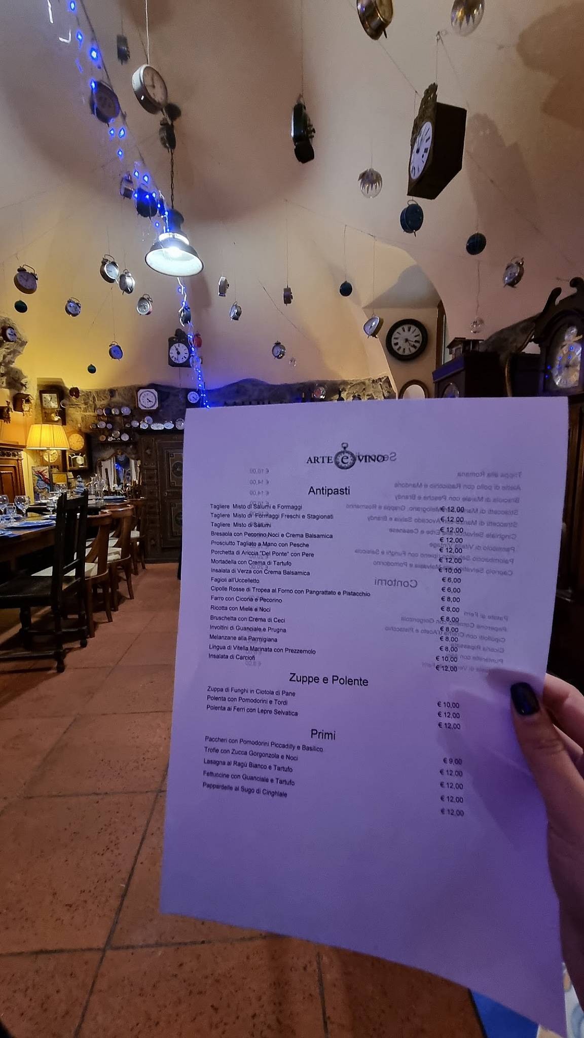 Menu da Arte e Vino ristorante, Castel Gandolfo
