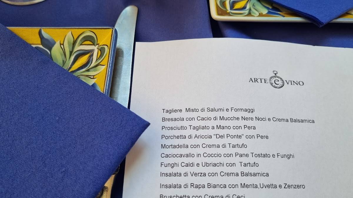 Menu da Arte e Vino ristorante, Castel Gandolfo
