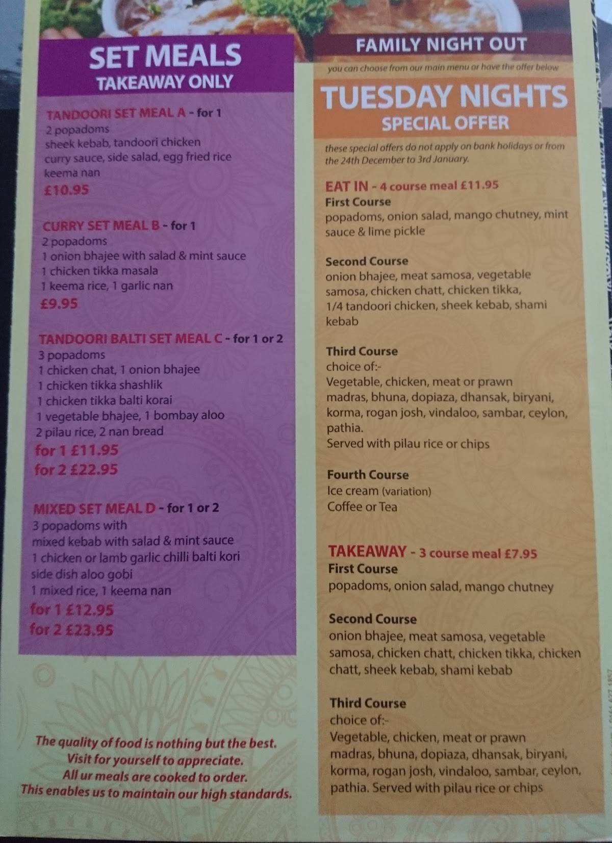 Menu at Eurasian restaurant, Hull, 621 Holderness Rd