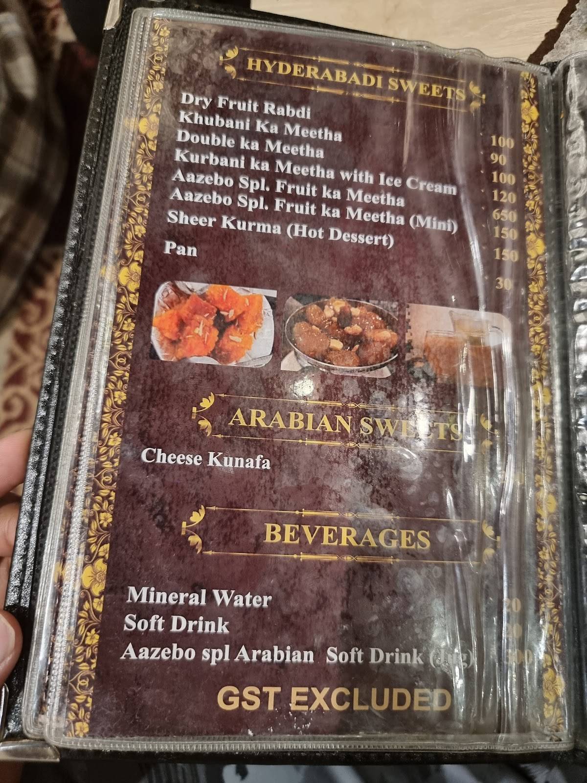 Menu At Aazebo-The Royal Arabian Restaurant, Hyderabad, 1-90/2/A