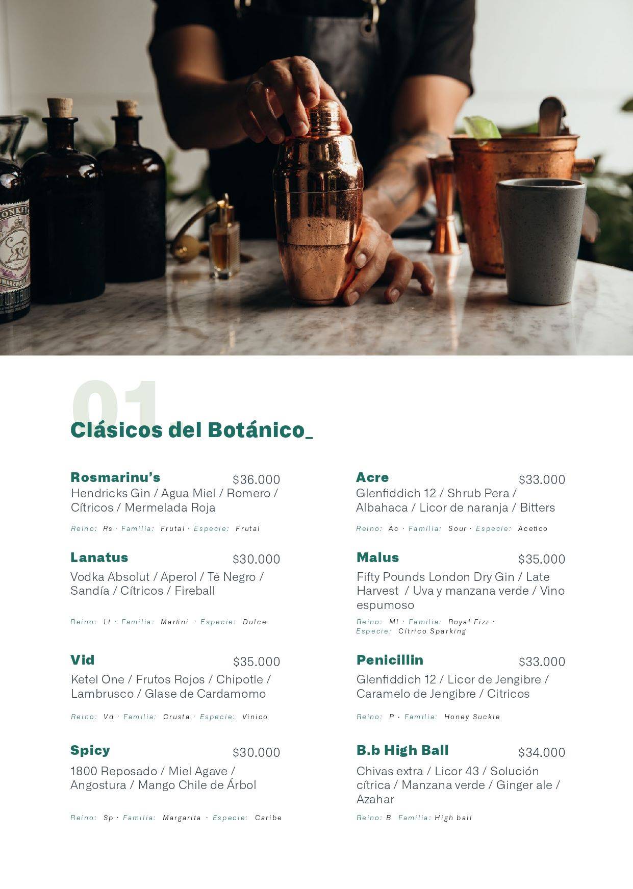 Carta Del Restaurante El Botánico, Medellín