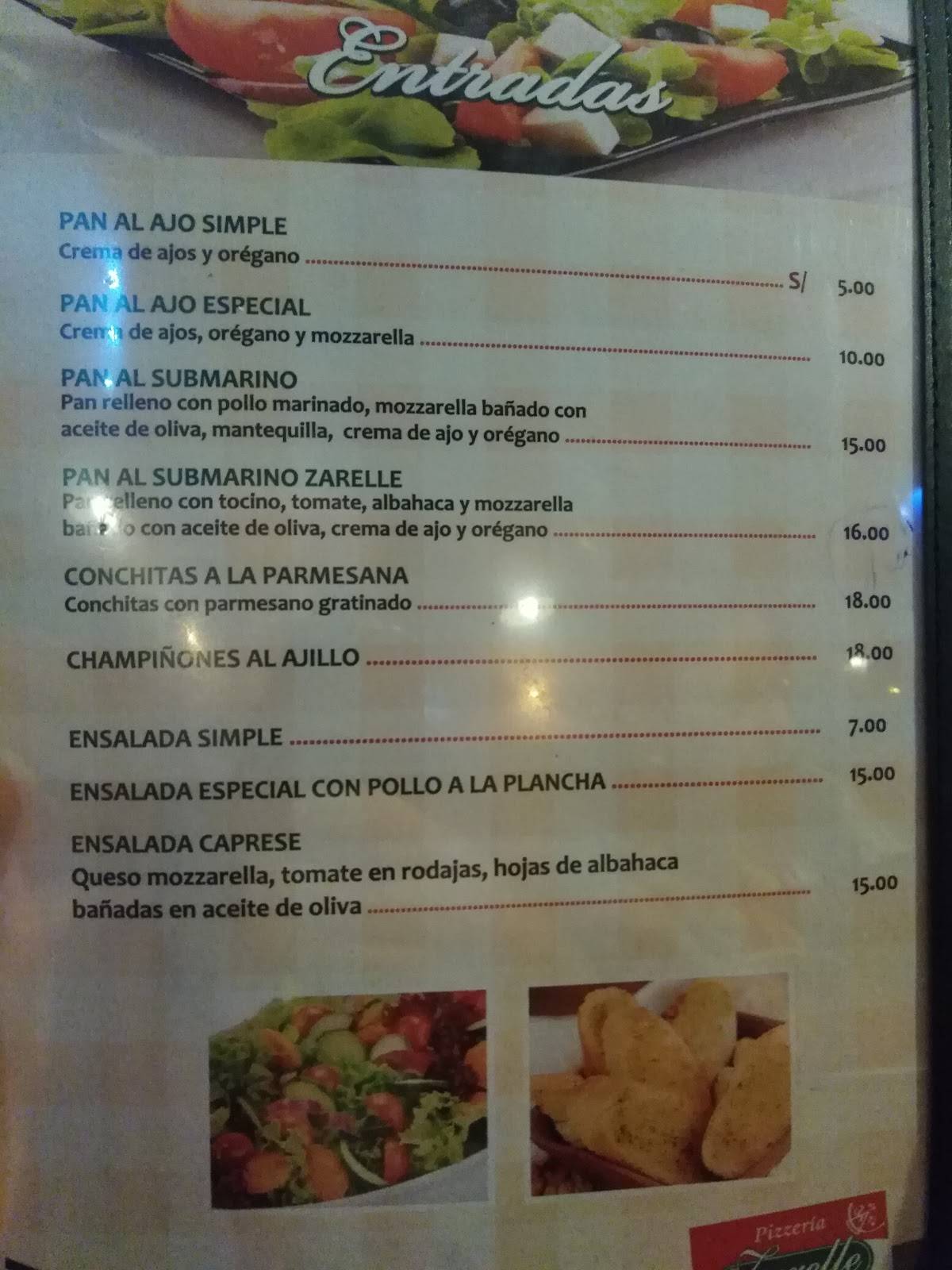 Carta de Pizzeria zarelle san miguel, San Miguel, Costado de tottus