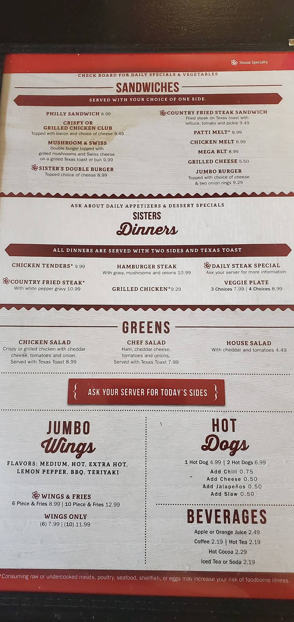 Menu at Sister's Family Restaurant, Loganville, GA20