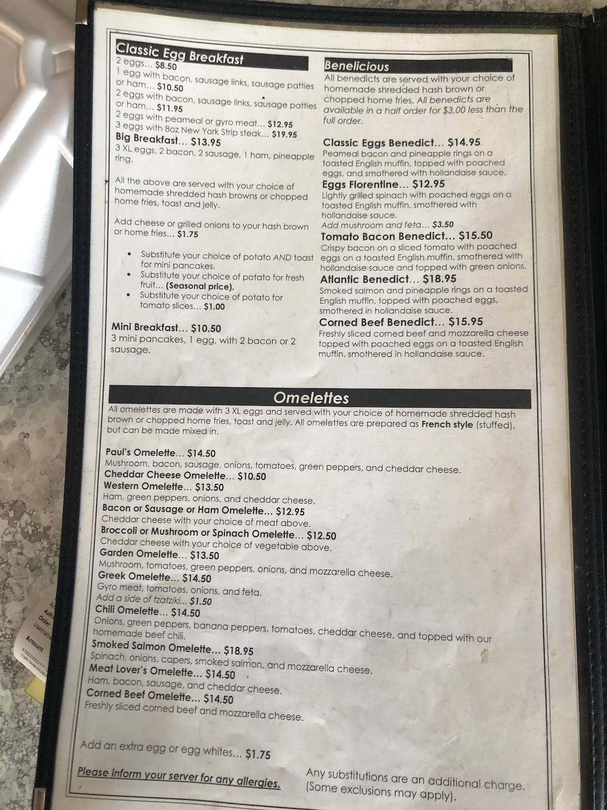 Menu at Paul's Kitchen restaurant, Windsor