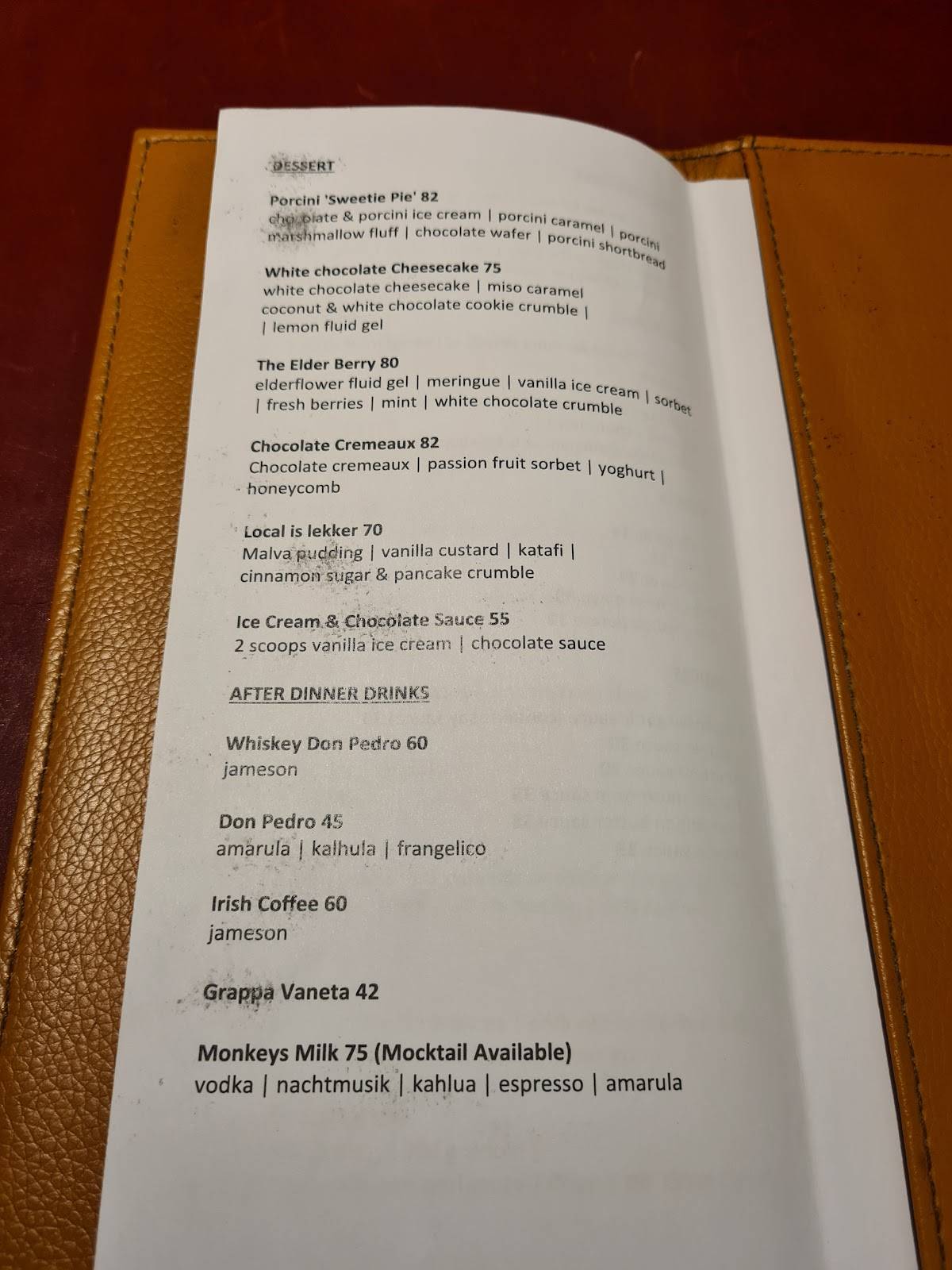 Menu at Wood & Fire restaurant, Pretoria, Veale St