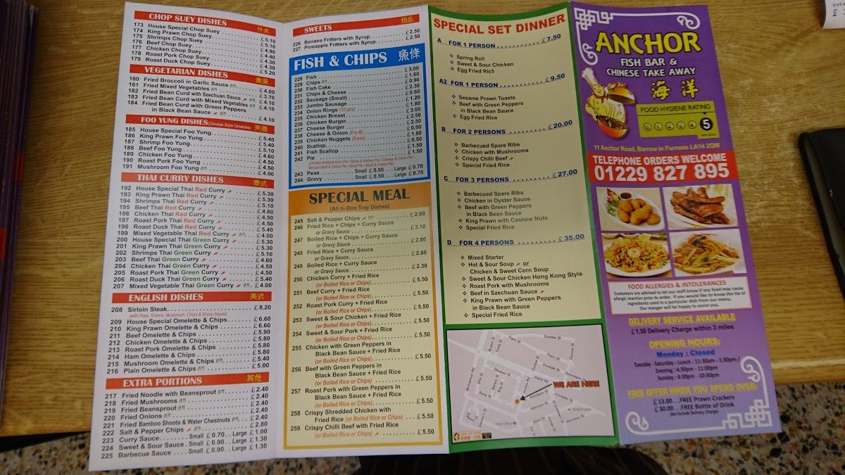 Menu at Anchor Fish Bar, BarrowinFurness