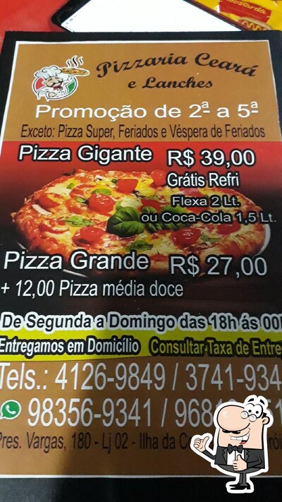 A publicidade apresenta informações sobre o Pizzaria Ceará E Lanches