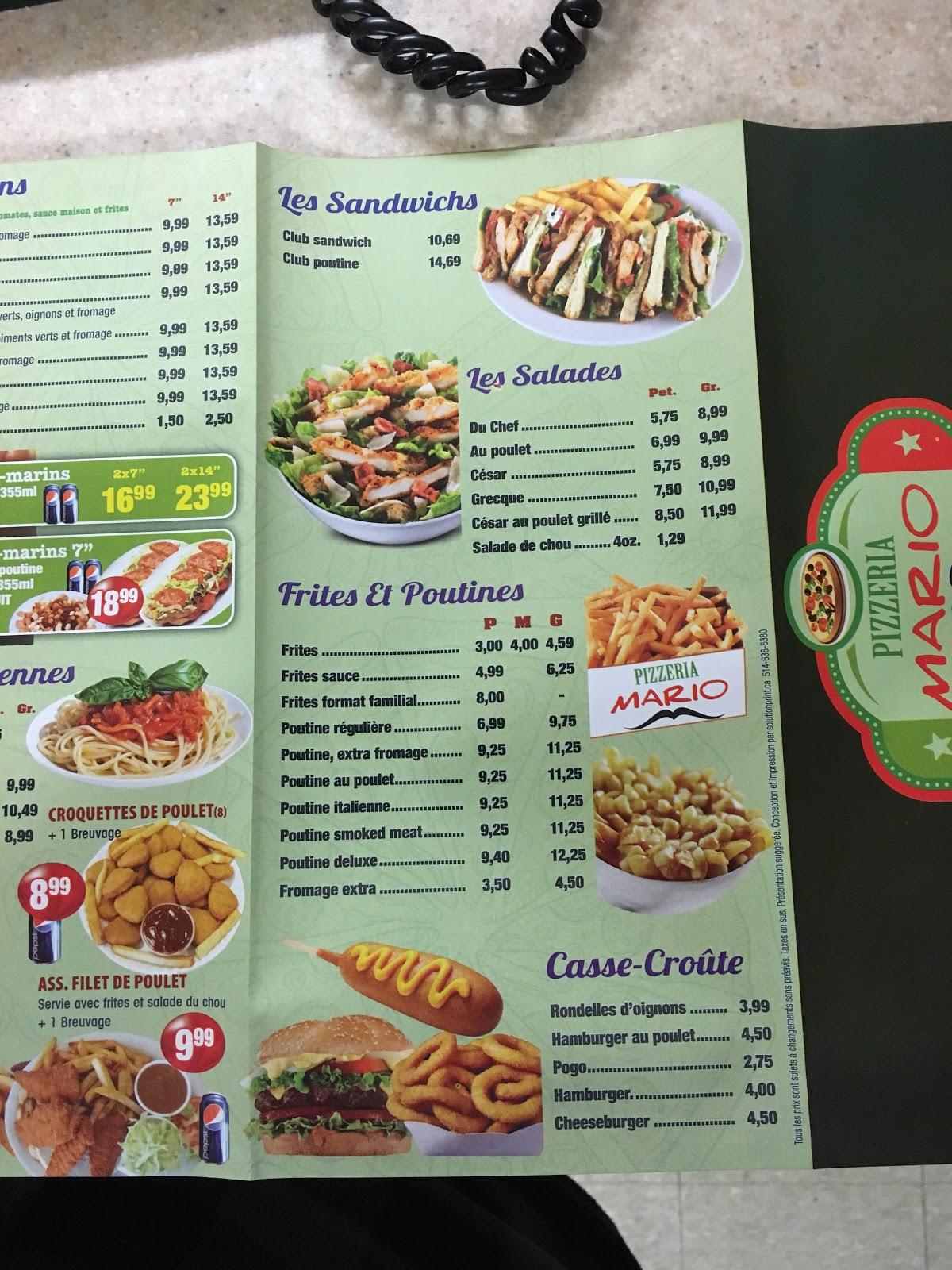 Menu au Pizzeria Mario (SaintLinLaurentides), SaintLin Laurentides