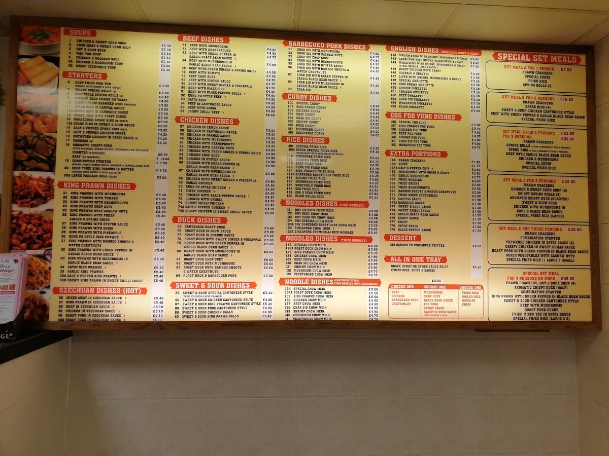 Menu at Rose Cottage Chinese, Doncaster