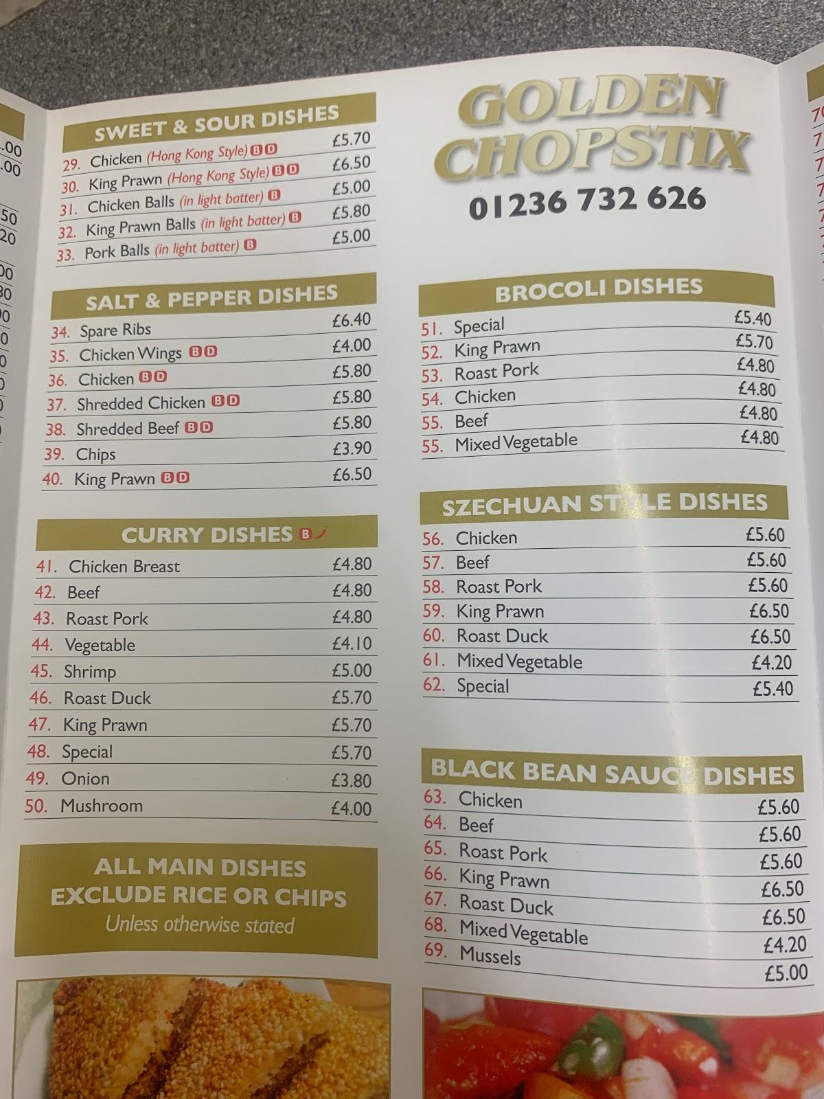 Menu at Golden Chopstix restaurant, Cumbernauld