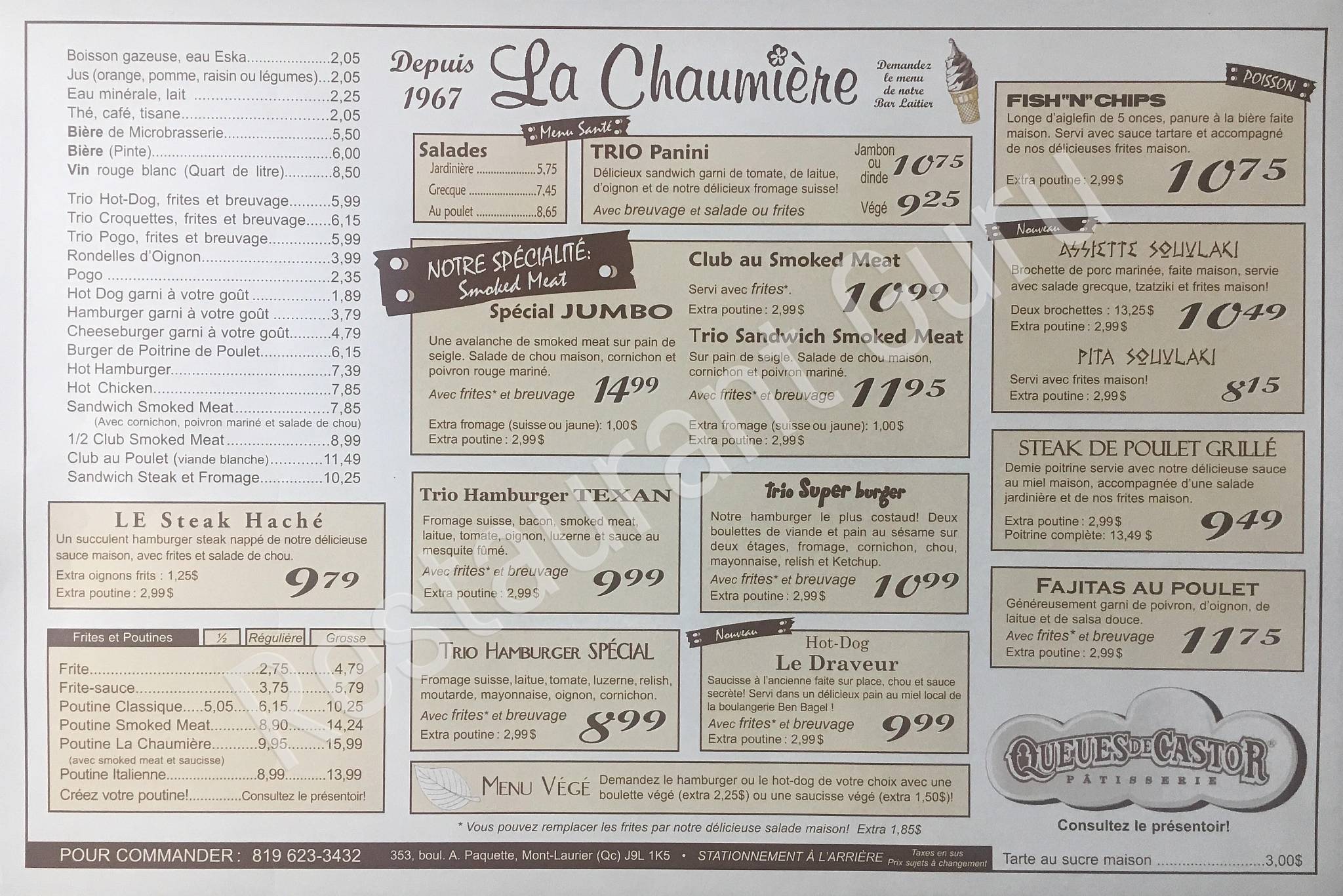 Menu de Restaurant La Chaumière