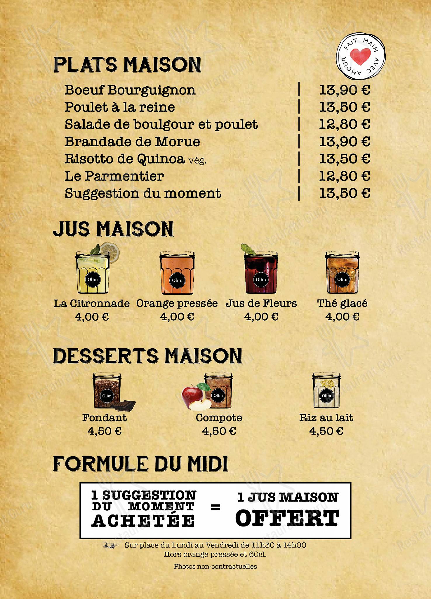 Menu de Olim Masséna