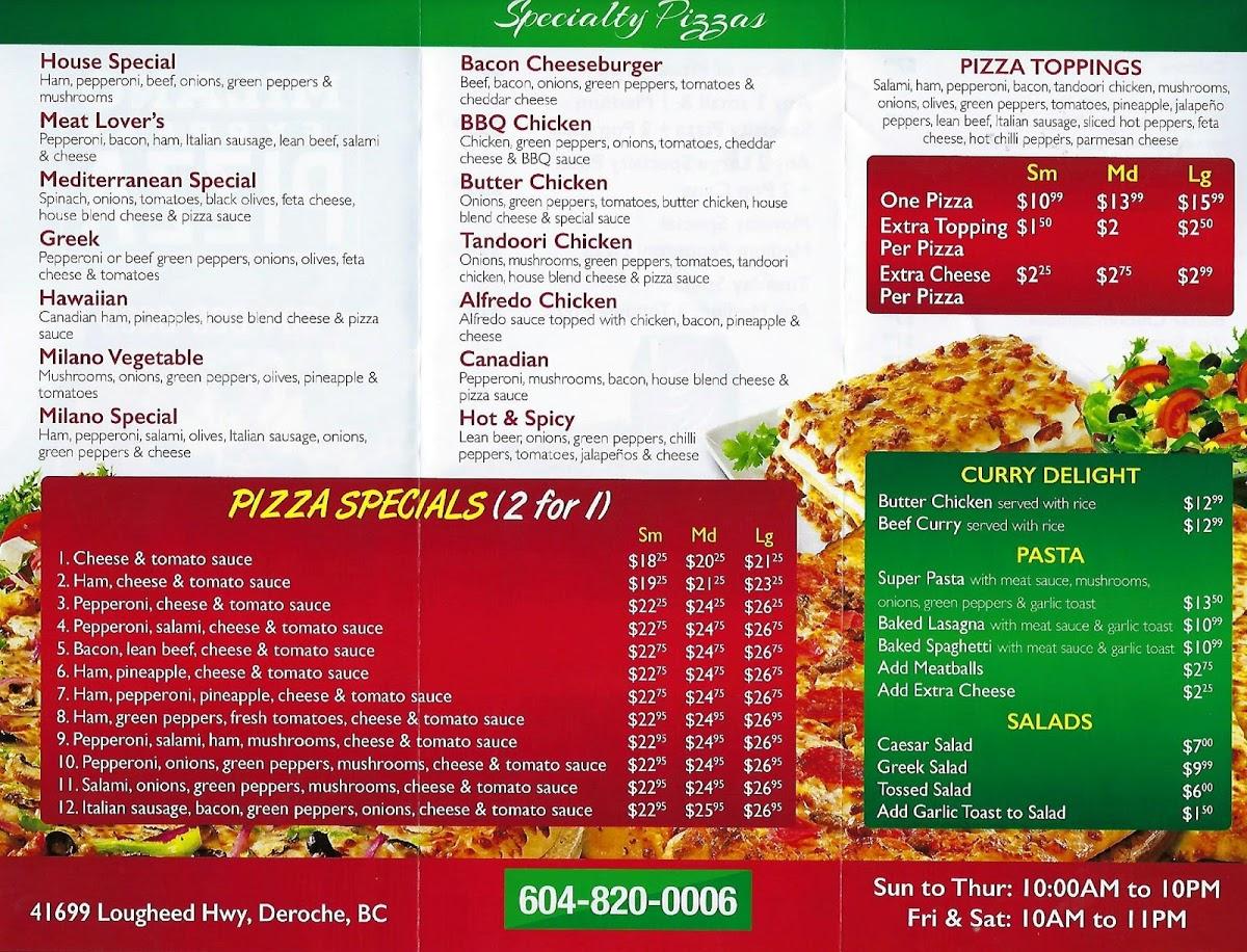 Menu at MILANO EXPRESS PIZZA pizzeria, Deroche