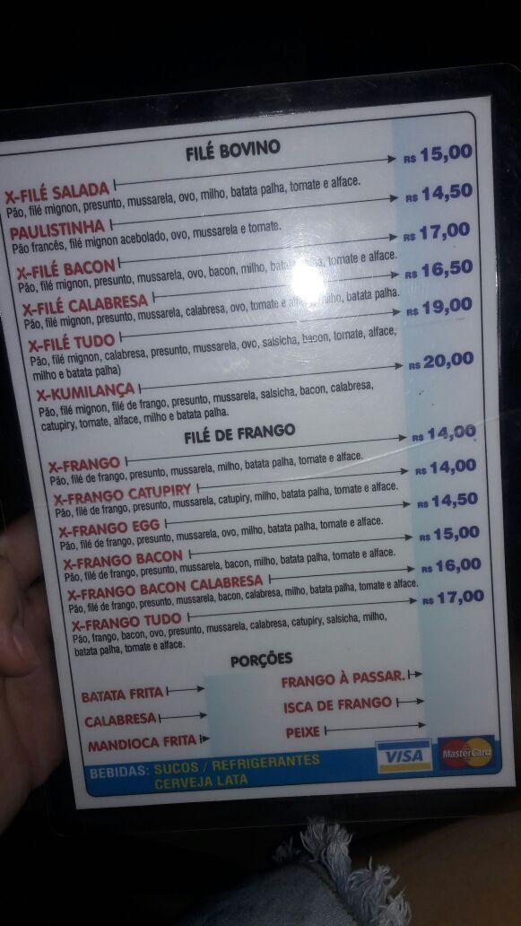 Lanchonete Kumilança cardápio