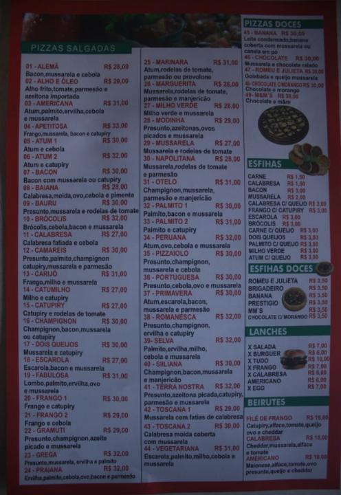 Pizzaria JM menu