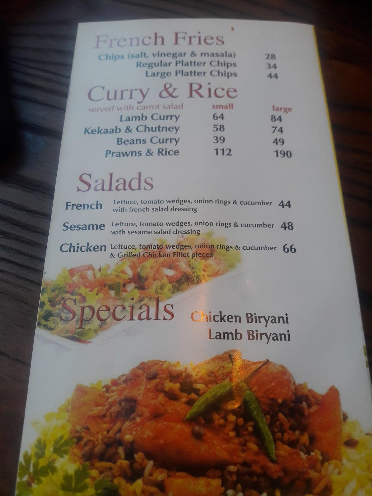 Menu at Crystals Sandwich co, Durban